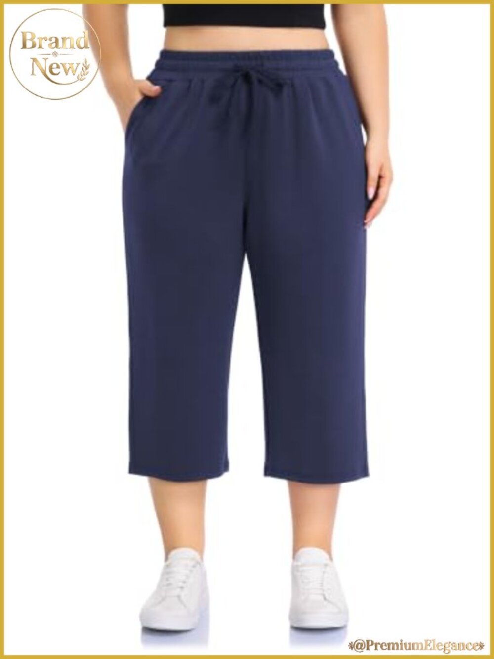 Plus Size High Waist Capri Pants with Pockets
